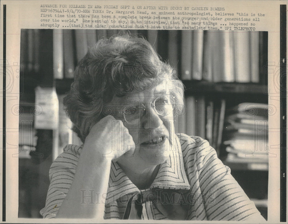 1970 Press Photo Anthropologist Dr. Margaret Mead Interview Portrait New York - Historic Images