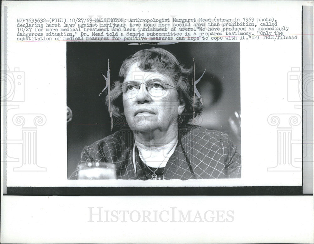 1969 Press Photo Washington Anthropologist Margaret Mead Senate Subcommittee - Historic Images