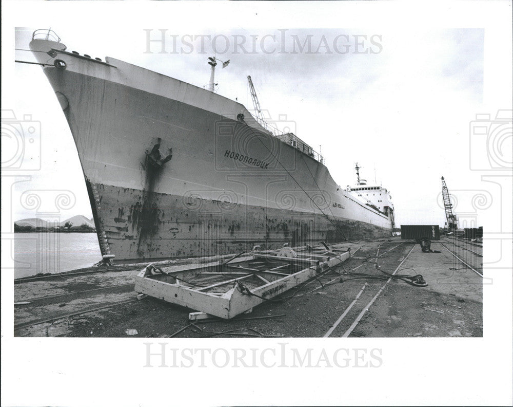 1991 Press Photo Soviert ship docked in Detroit River - Historic Images