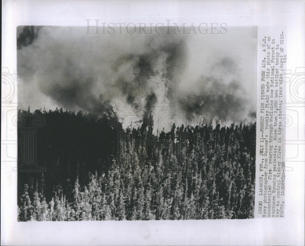 1955 Press Photo Forest fire in Medicine Bow Natl Forest  Wyoming - Historic Images