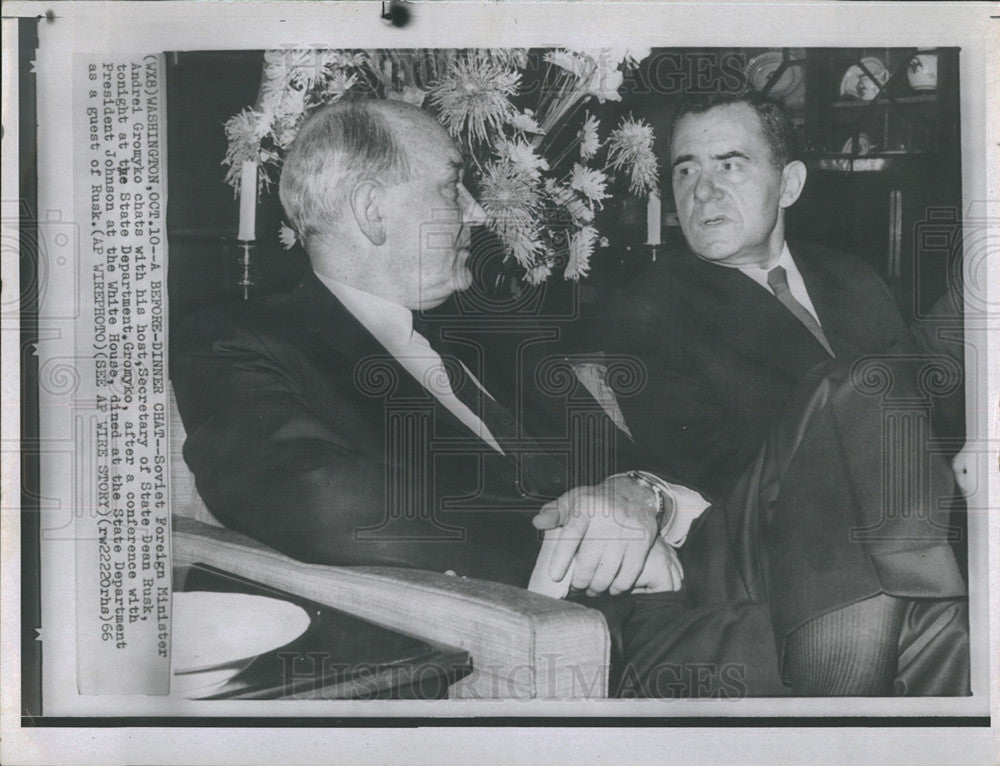 1966 Press Photo Soviet Foreign Minister Andrei Gromyko and Sec. of State Rusk - Historic Images