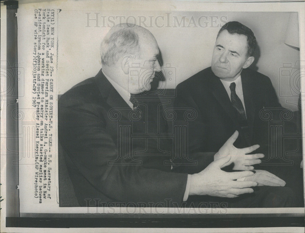 1967 Press Photo Us Secy State Dean Rusk And Soviet Foreign Min Andrei Gromyko - Historic Images