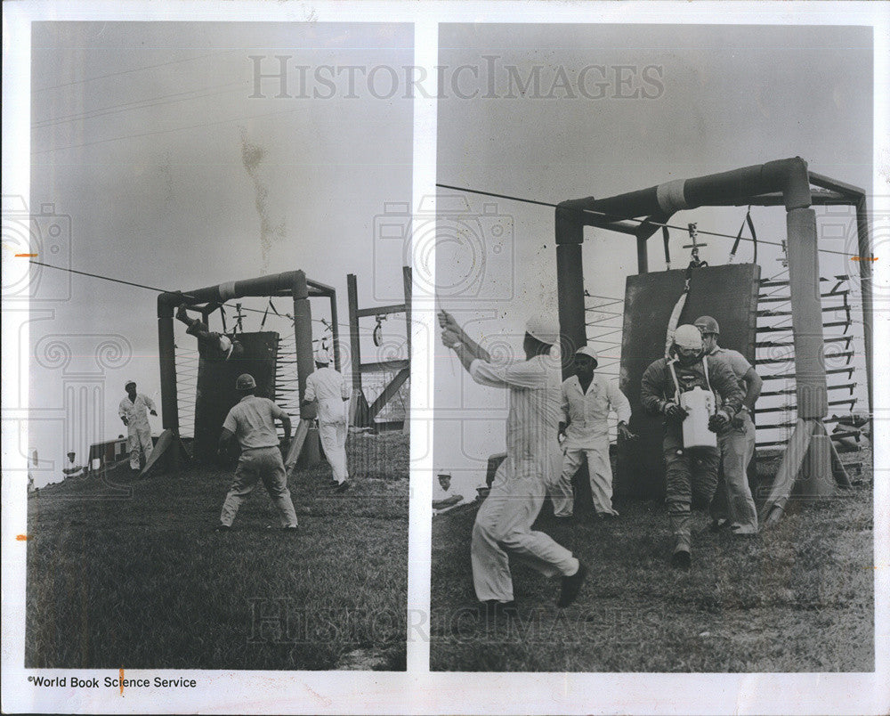 1968 Press Photo Astronaut Ron Evans Tests Slide For Life - Historic Images