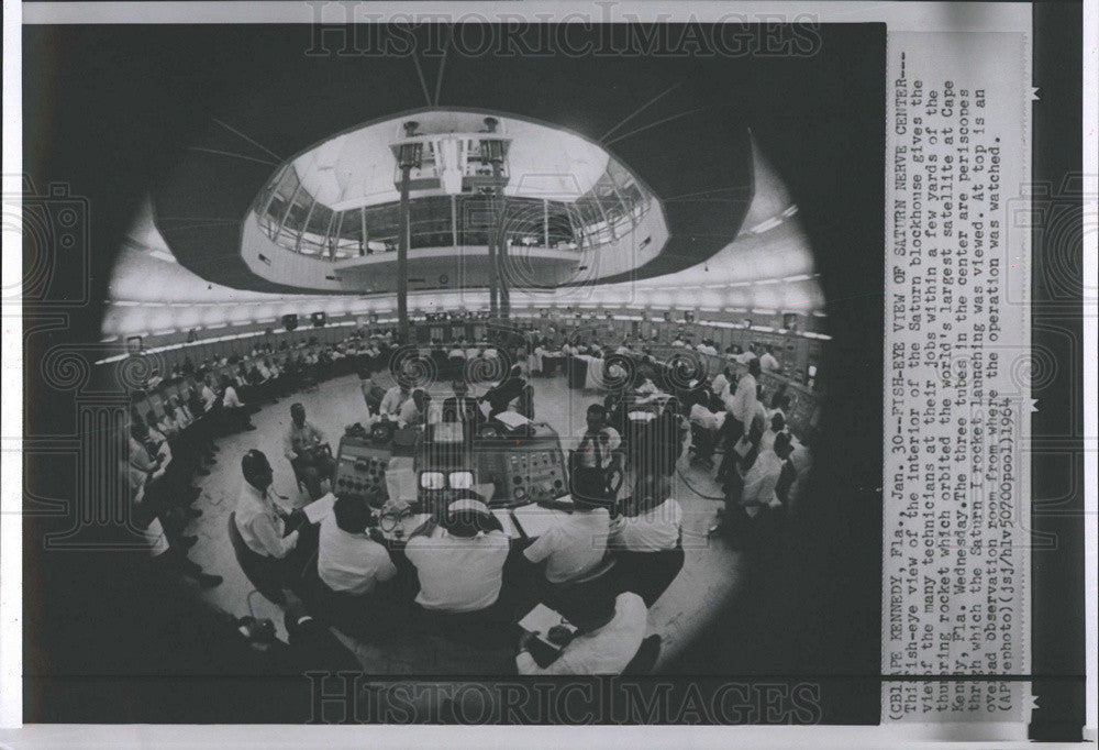 1964 Press Photo fish eye view on interior saturn blockhouse - Historic Images