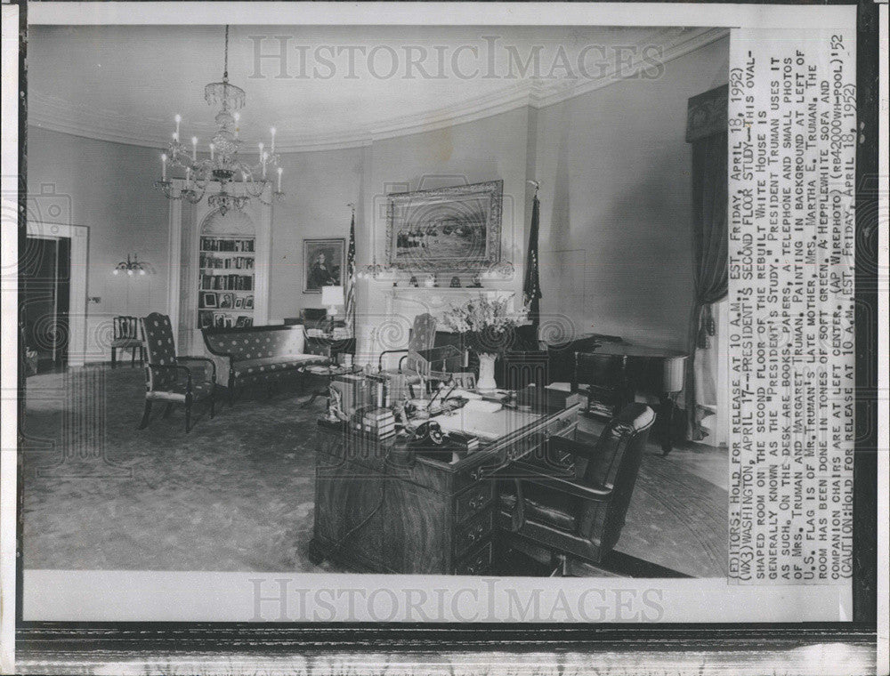 1952 Press Photo President Truman&#39;s second floor study. - Historic Images