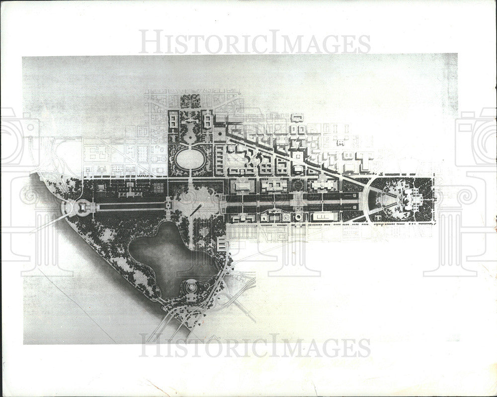 1974 Press Photo Aerial Map Artist Rendering Of Washington D.C. - Historic Images