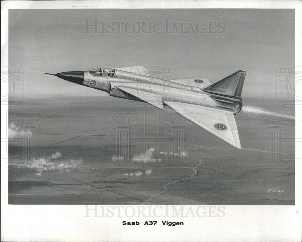 Press Photo Artist Rendering Of Swedish Air Force SAAB 37 Viggen Aircraft Jet - Historic Images