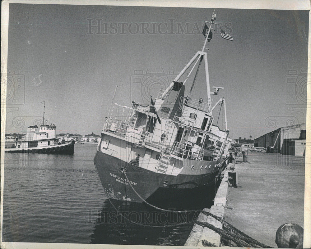 1969 Press Photo Danish Ship Mercantine, Tampa, Hurricane Camille - Historic Images