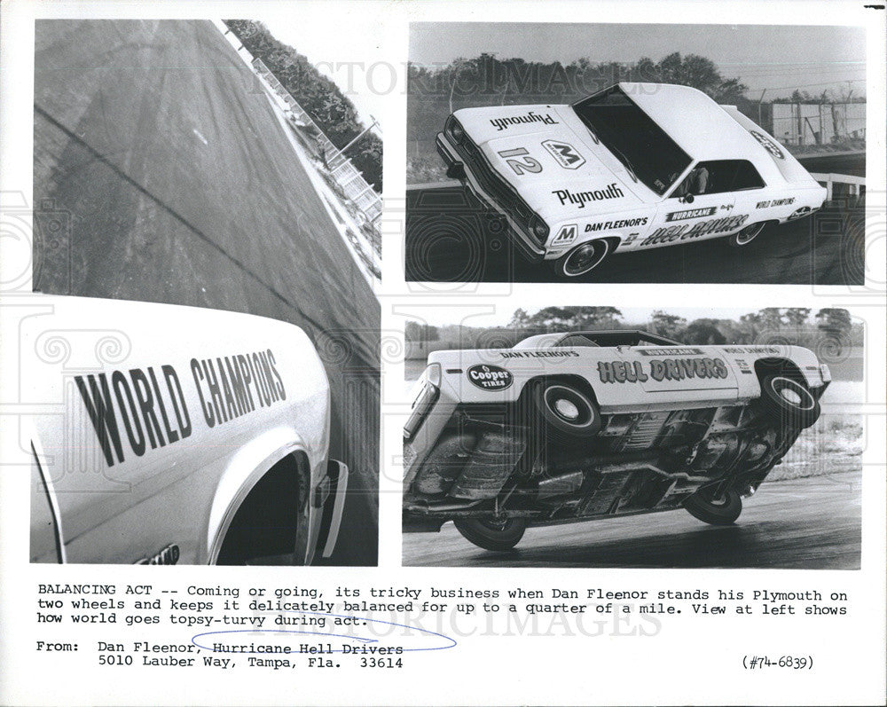 1974 Press Photo Dan Fleenor stands his Plymouth on 2 wheels.
The Hurricane Hell - Historic Images