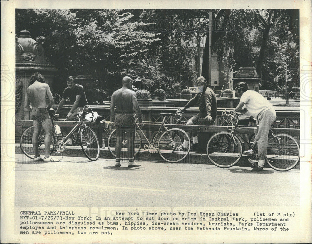 1973 Press Photo New York Central Park Police Disguised Bicycles Bethesda - Historic Images