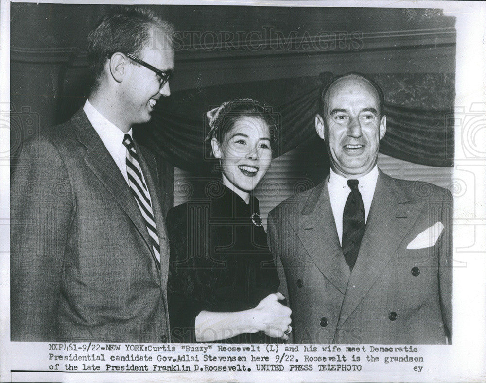 1952 Press Photo Curtis Buzzy Roosevelt Wife Governor Adlai Stevenson - Historic Images