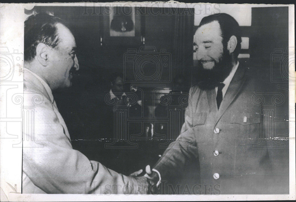 1960 Press Photo Anastas Mikoyan Soviet Leader Antonio Jiminez Head Cuban Trade - Historic Images