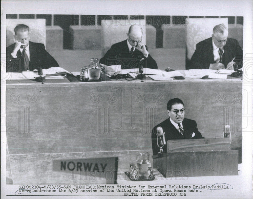 1955 Press Photo Mexican Minister External Relations Dr. Luis Padilla UN Address - Historic Images