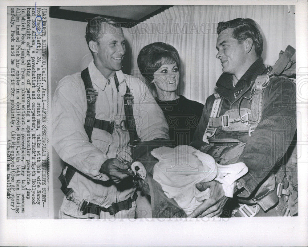 1965 Press Photo Hollywood Stuntman Rod Pack, Bob Allen, Nancy Pack - Historic Images