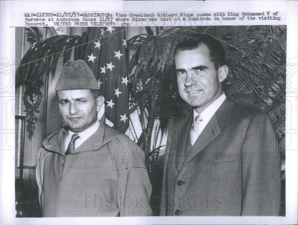 1957 Press Photo Vice President Richard Nixon, King Mohammad V, Morocco - Historic Images