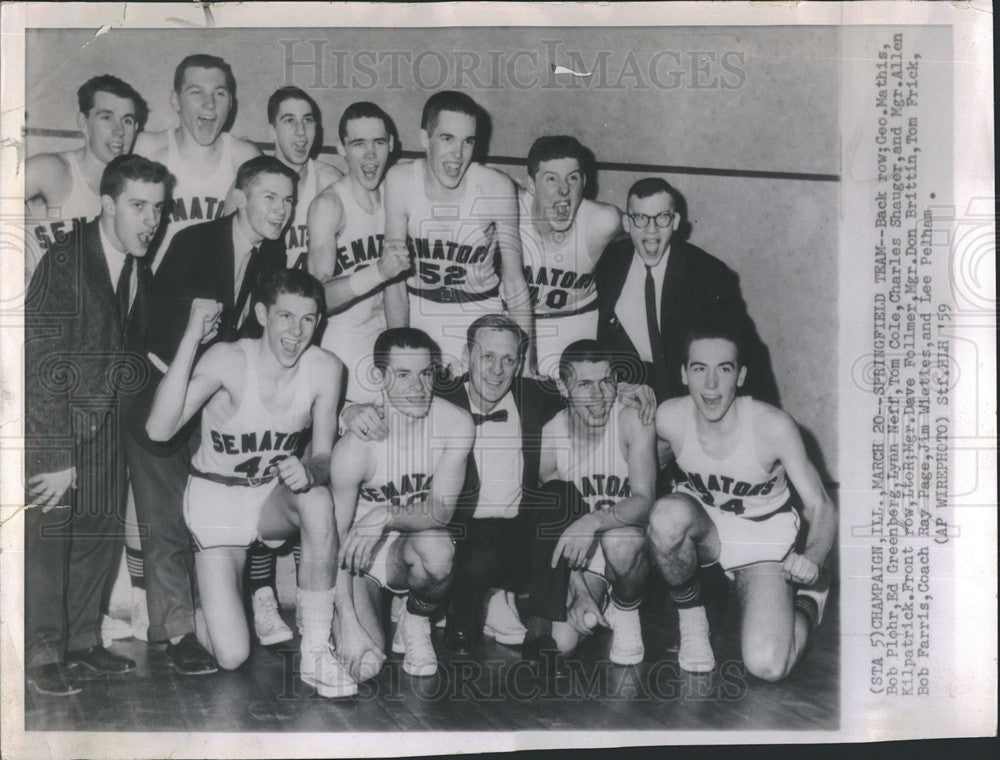 1959 Press Photo Springfield Basketball Team, Coach Ray Page - Historic Images
