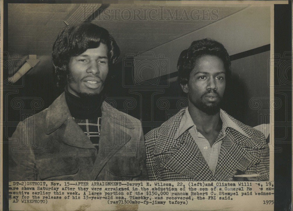 1975 Press Photo Darryl Wilson Clinton Williams arraigned abduction  General son - Historic Images