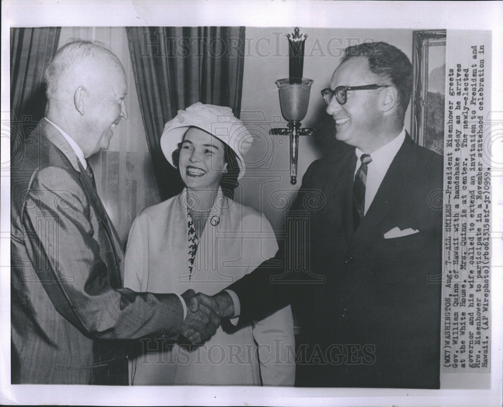 1959 Press Photo President Eisenhower and Gov. WiIliam Quinn of Hawaii - Historic Images