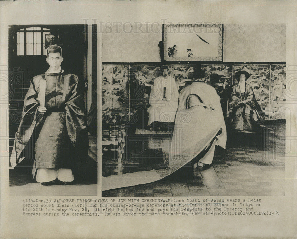 1955 Press Photo Prince Yoshi of Japan at his coming of age ceremony - Historic Images