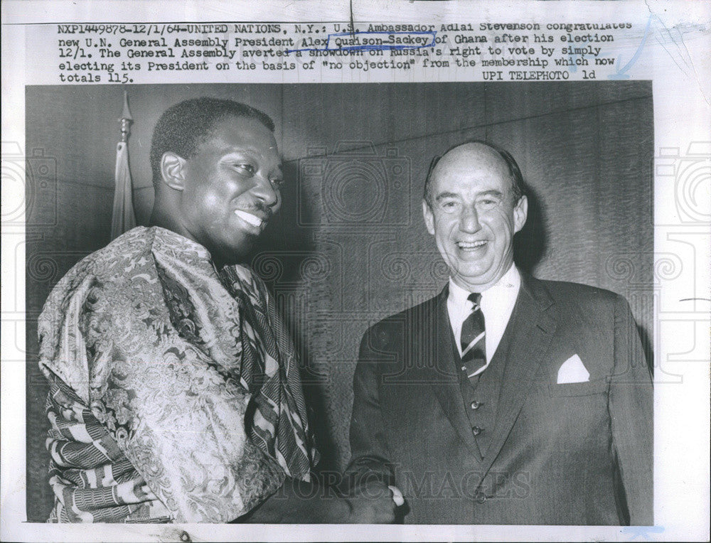 1964 Press Photo US Ambassador Stevenson, UN General Assembly President - Historic Images