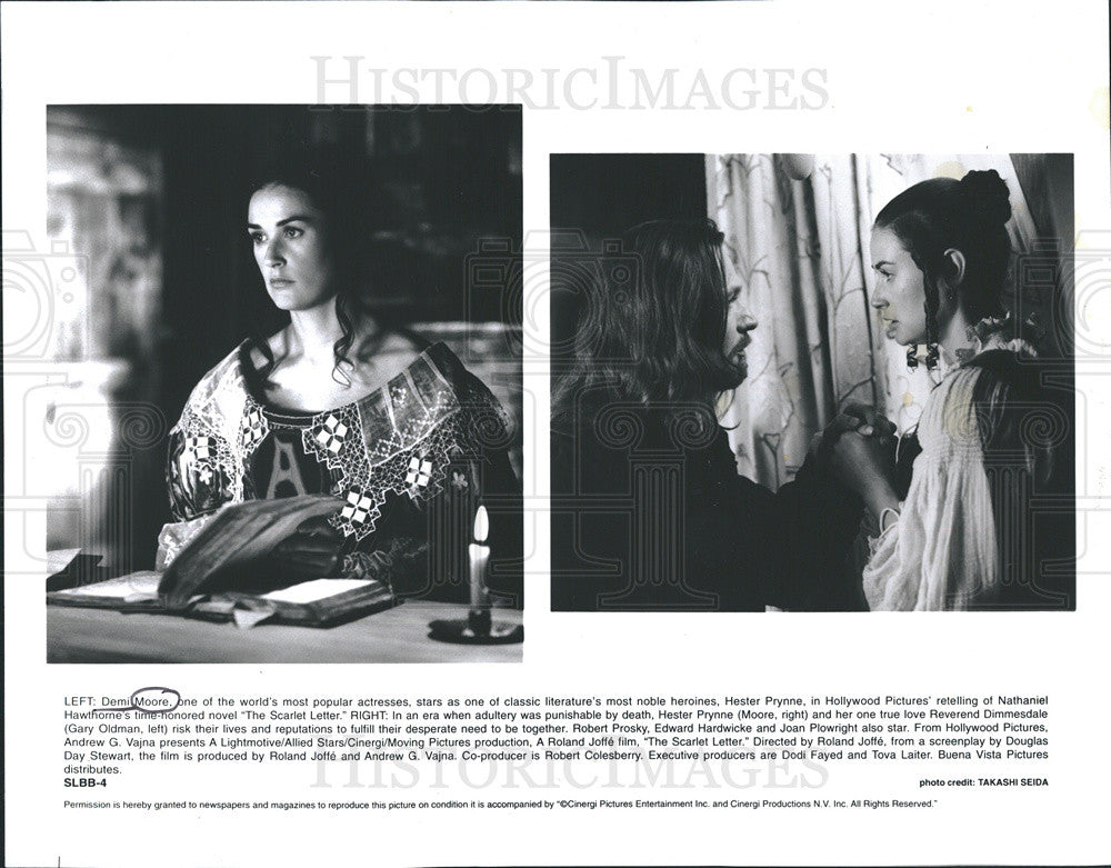 1995 Press Photo COPY 2 Pics Demi Moore And Gary Oldman In The Scarlet Letter - Historic Images