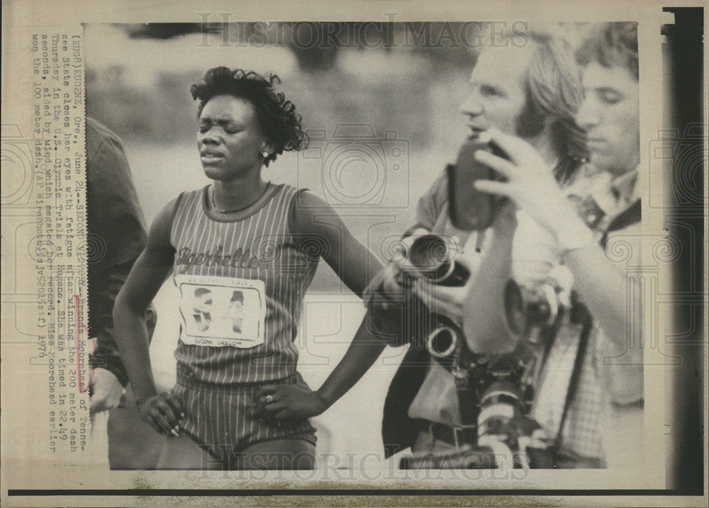 1976 Press Photo Brenda Moorehead Of TN State After 200 Meter Win Olympic Trials - Historic Images