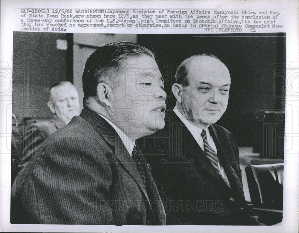 1962 Press Photo Japanese Minister Foreign Affairs Masayoshi Ohira Washington - Historic Images