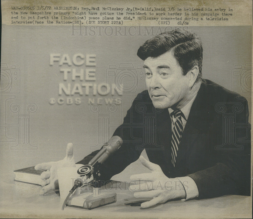 1972 Press Photo Face The Nation Interview Guest Representative Paul McCloskey - Historic Images