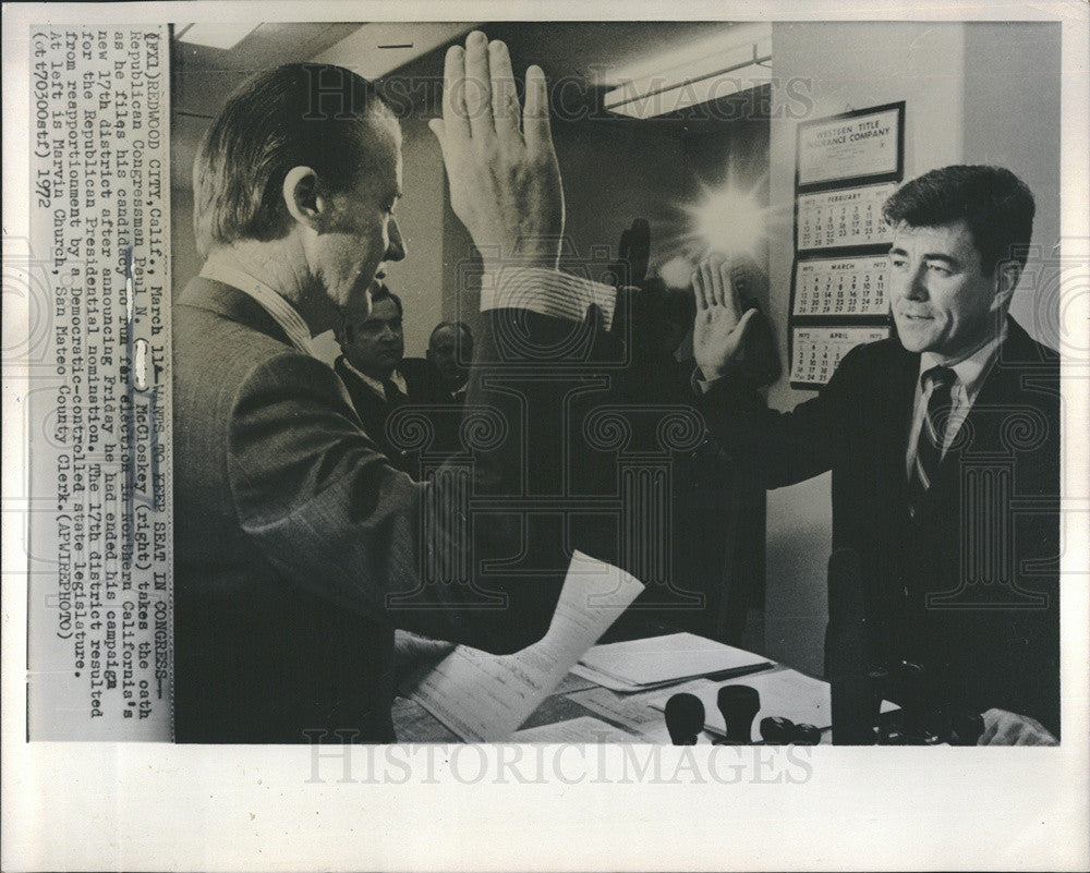 1972 Press Photo Congressman Paul McCloskey, Marvin Church - Historic Images