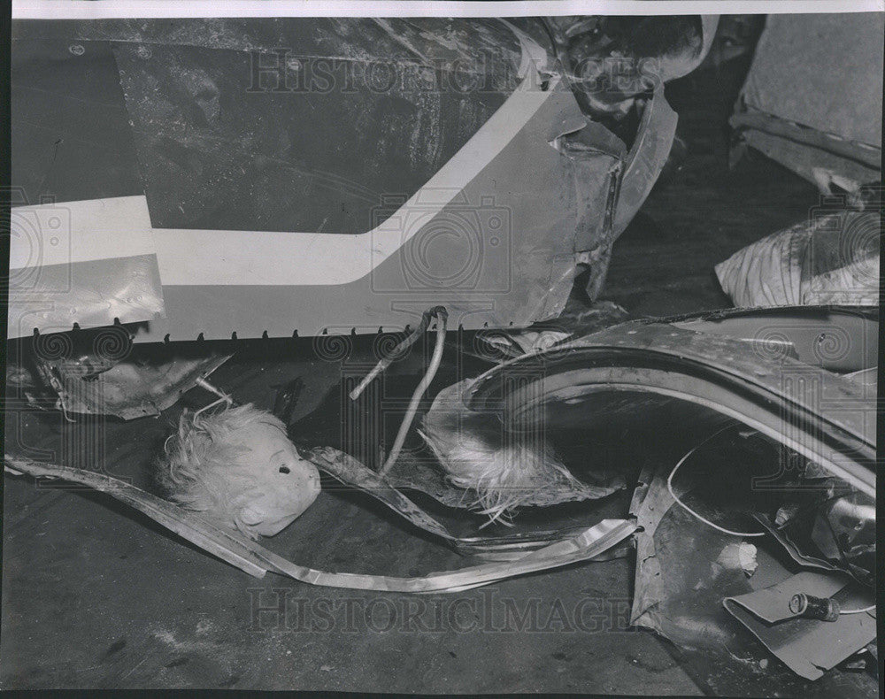 1963 Press Photo Doll Head After Plane Crashed Into Home Along With Plane Parts - Historic Images