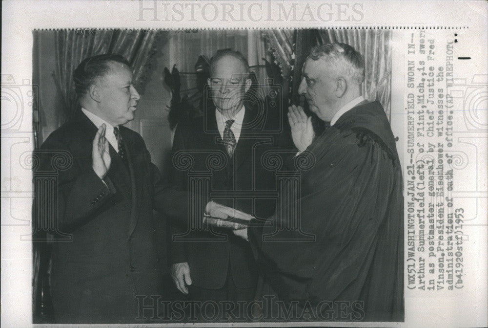 1953 Press Photo Postmaster General Arthur Summerfield Swearing In Ceremony - Historic Images