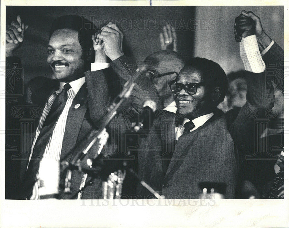 1987 Press Photo Jesse Jackson and Oliver Tambo Operation PUSH Headquarters - Historic Images