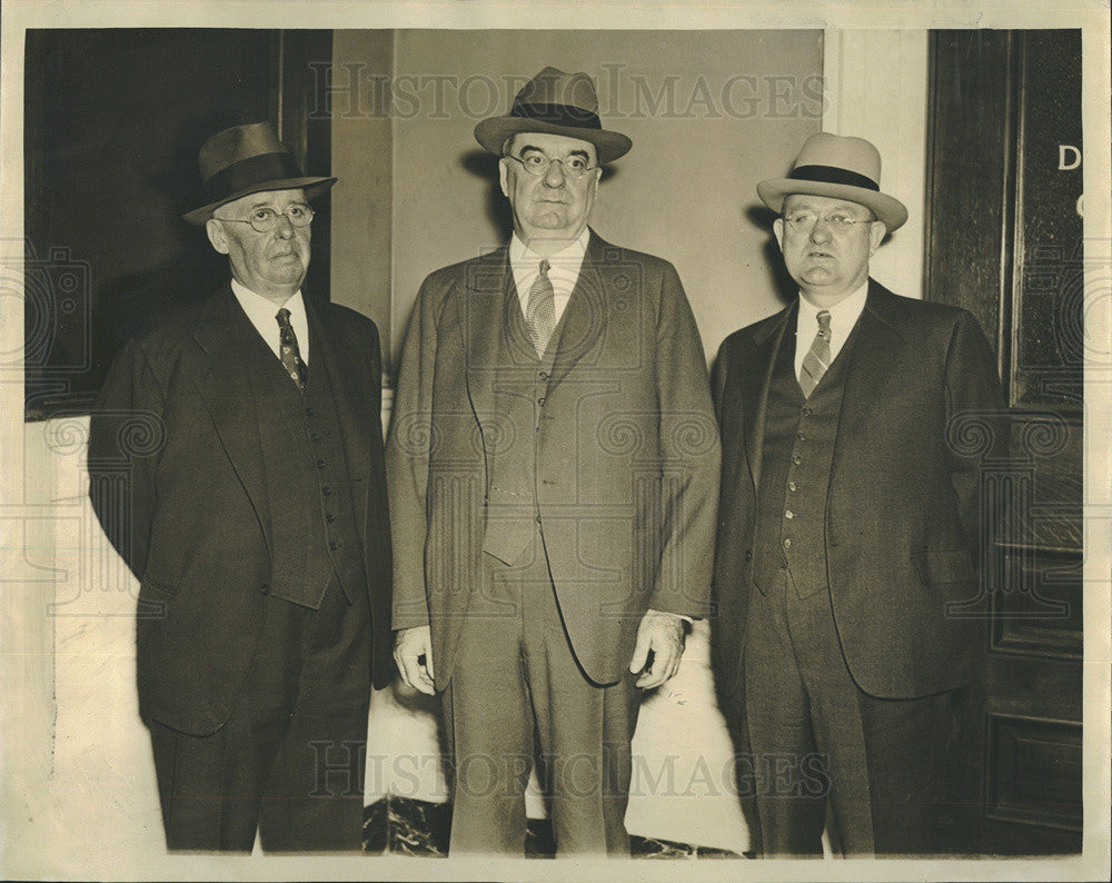 1938 Press Photo Nystrom, McKay, McCaughey Charged With Defrauding Government - Historic Images