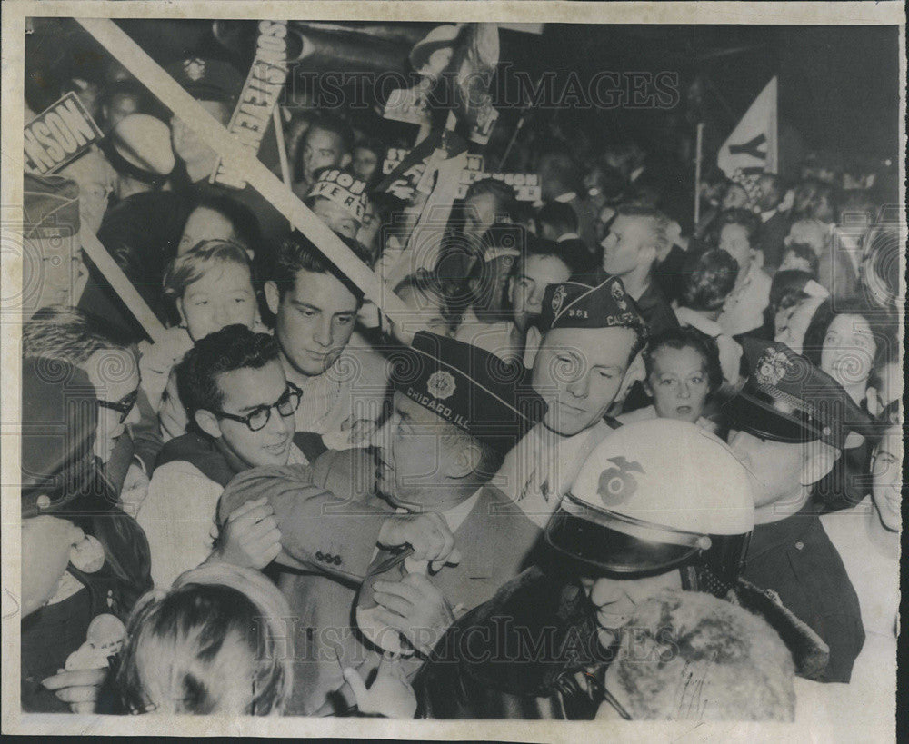 1956 Press Photo Adlai Stevenson Crowd Los Angeles International Airport - Historic Images