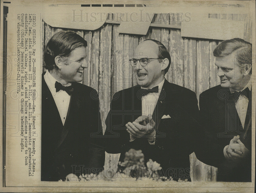 1972 Press Photo Sen Edward Kennedy  Sen Adlai Stevenson Daniel Walker Democrats - Historic Images