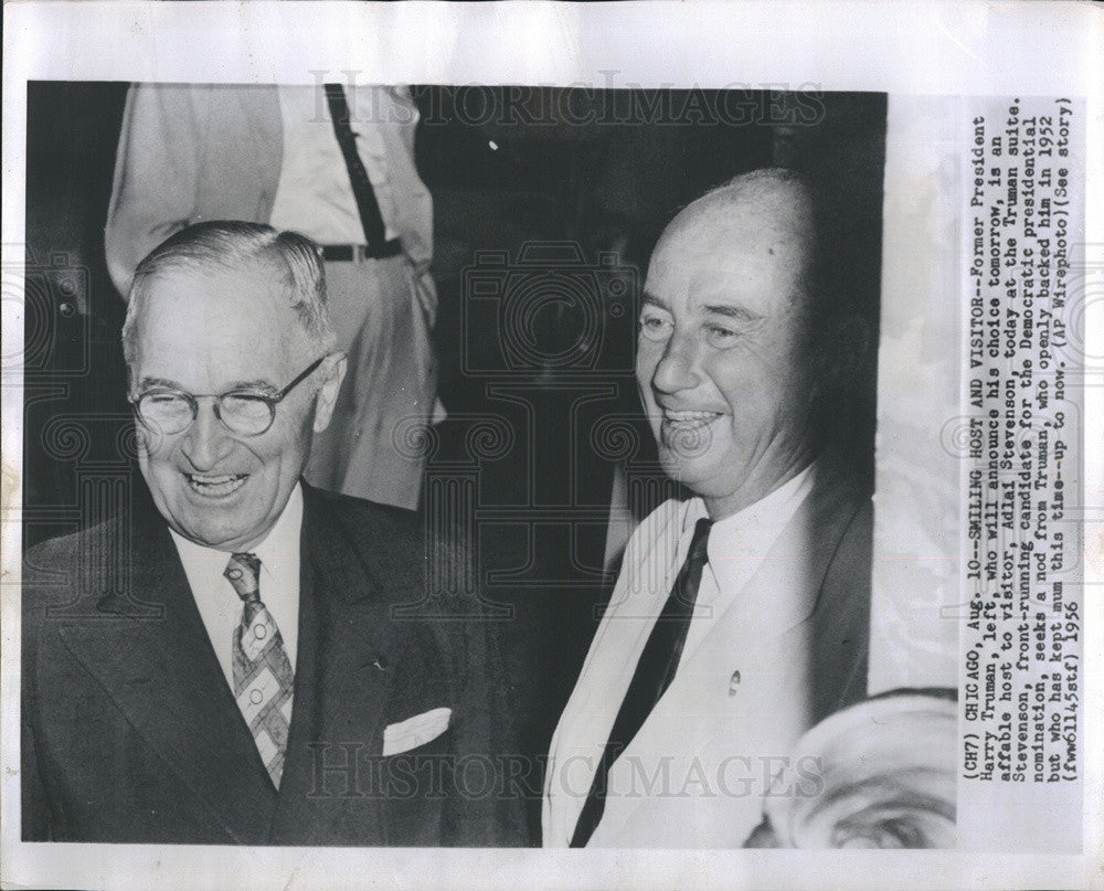 1956 Press Photo Former Pres Harry Truman (left) Adlai Stevenson Democrat nomine - Historic Images