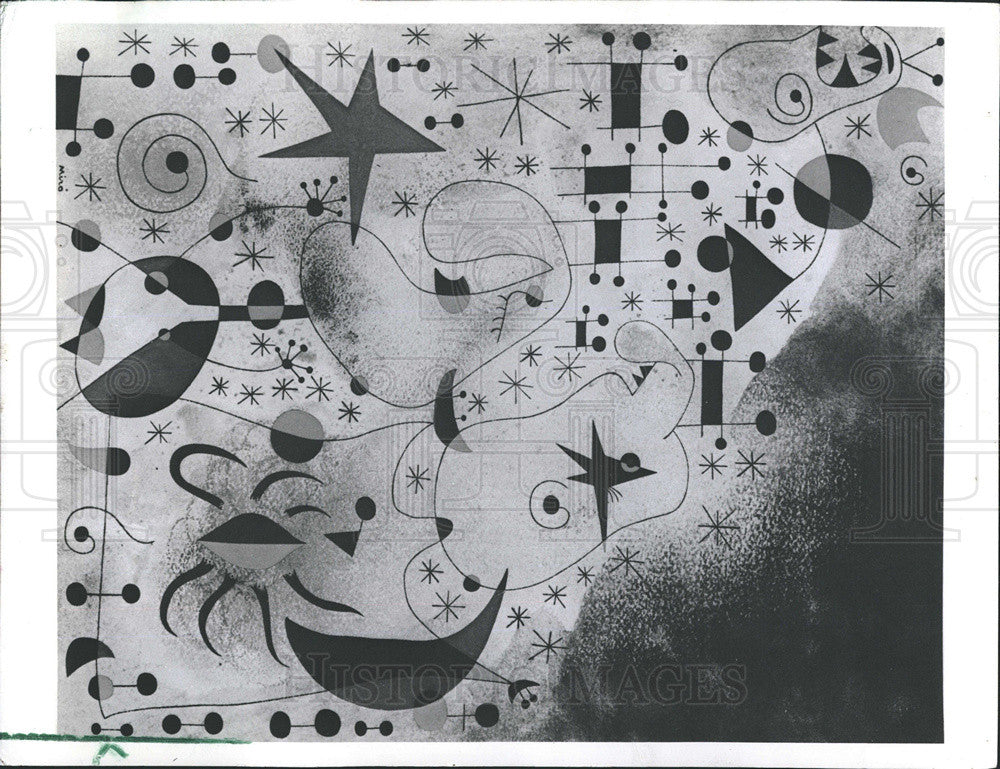 1941 Press Photo Joan Miro&#39;s &quot;The Migratory Bird&quot; Gouache &amp; Oil on Paper - Historic Images