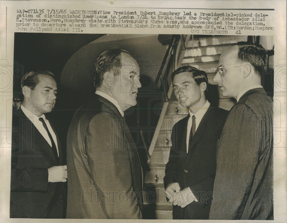 1965 Press Photo Vice President brings Amb. Stevenson&#39;s body home - Historic Images