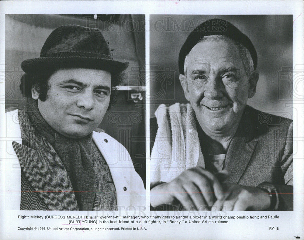 1976 Press Photo of American  Actors, Burgess Meredith and Burt Young. - Historic Images