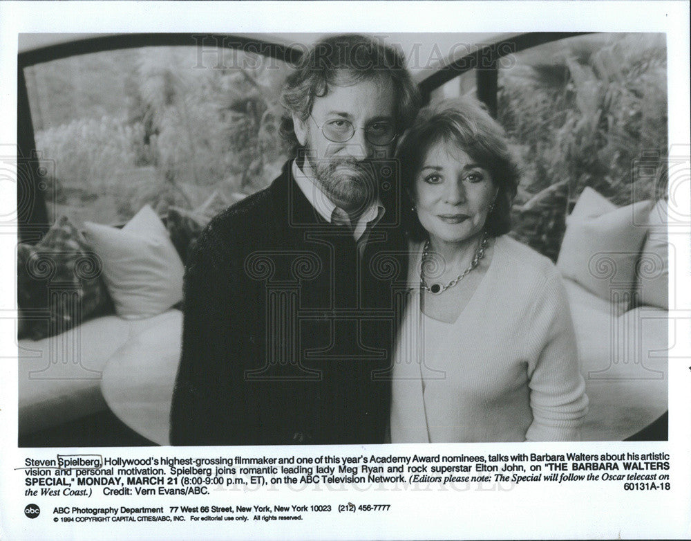 1994 Press Photo Spielberg with Barbara Walters on ABC - Historic Images