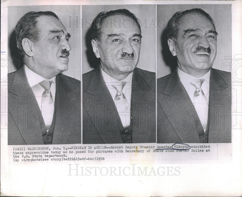 1958 Press Photo Soviet Deputy Premier Anastas Mikoyan in Washington - Historic Images
