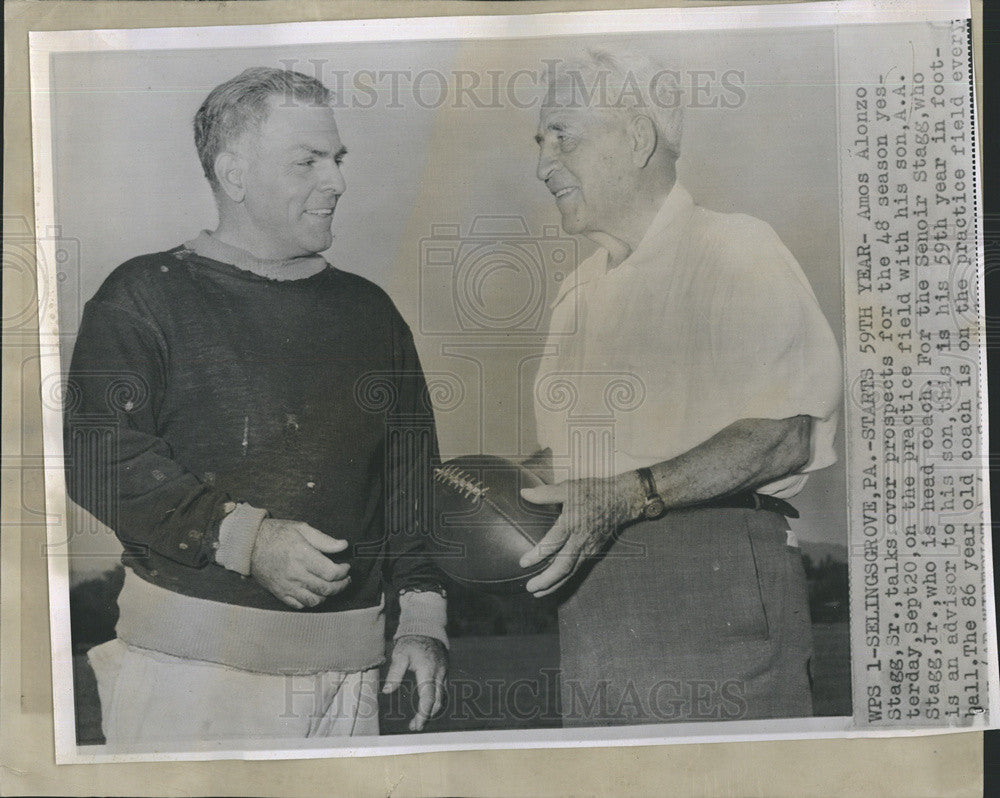 Press Photo College Coach Amos Alonzo Stagg &amp; His Son AA Stagg Prepare - Historic Images
