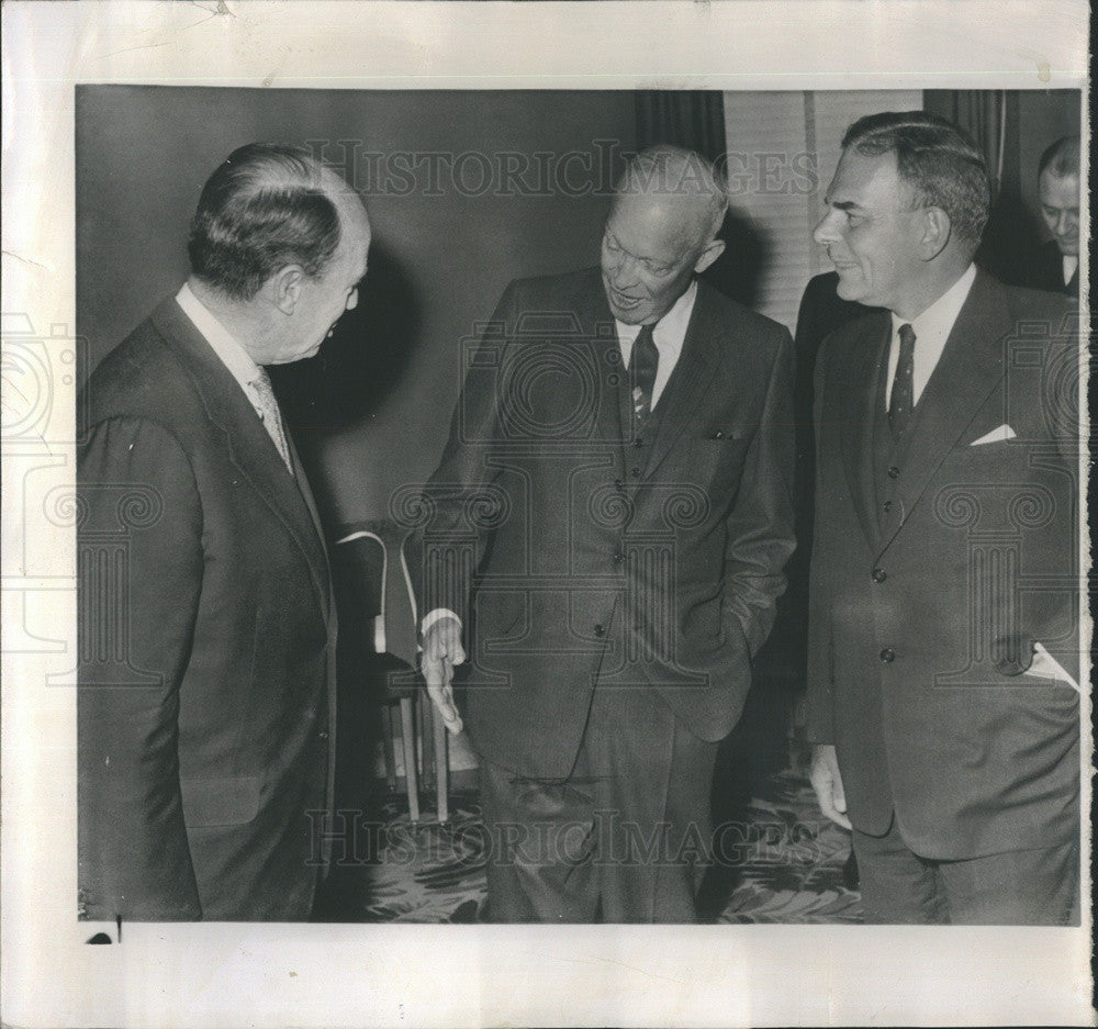 1958 Press Photo Adlai Stevenson President Eisenhower National Security session - Historic Images