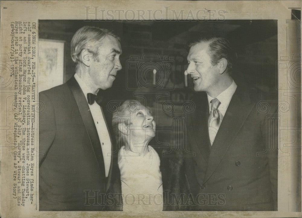 1970 Press Photo James Stewart, NY Mayor Lindsey &amp; Actress Helen Hayes - Historic Images