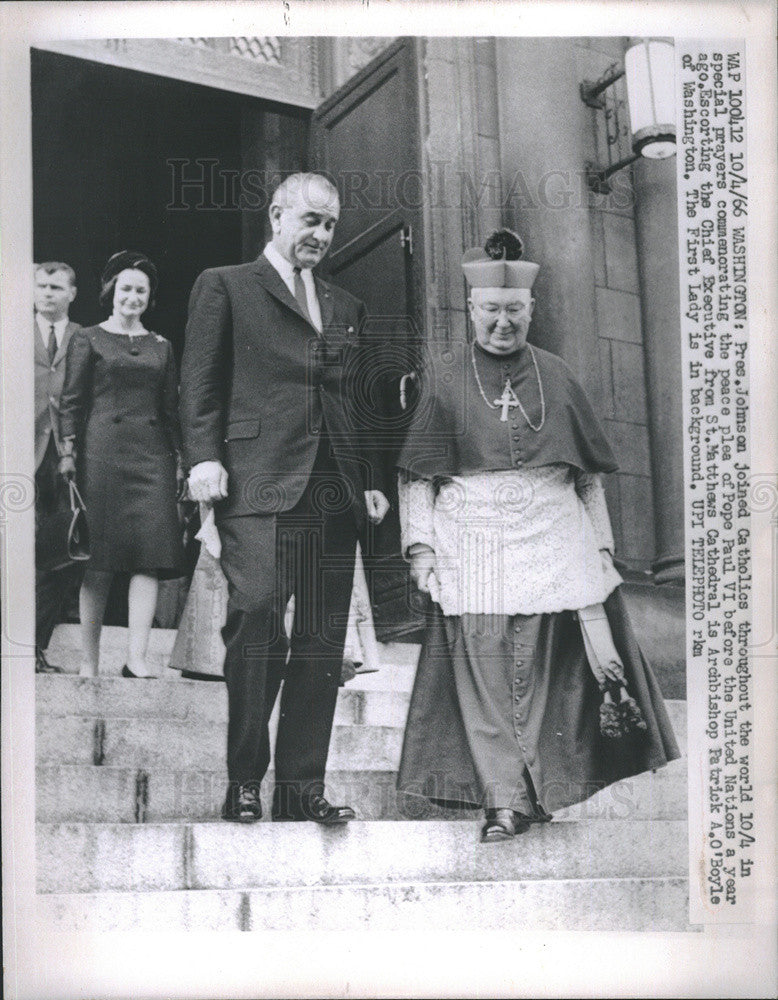 1966 Press Photo Pres Johnson prayers commerating peace plea of Pope Paul VI - Historic Images