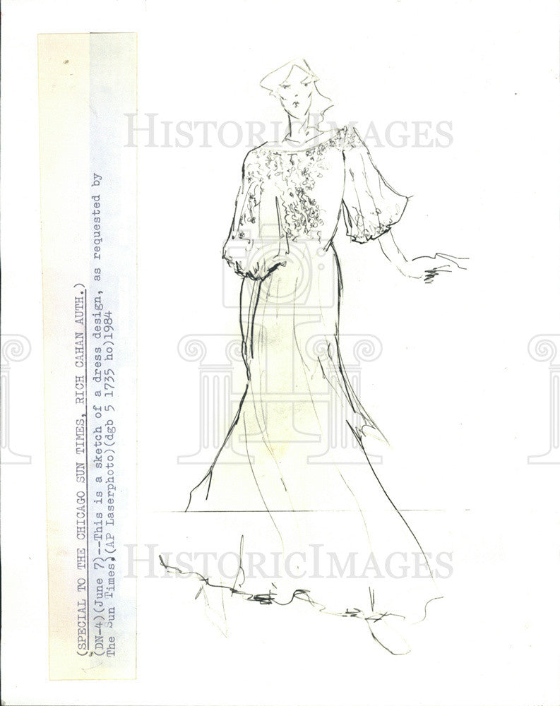 1984 Press Photo Sketch of M Zaharoff Design Patti Reagan Davis&#39; Wedding Gown - Historic Images