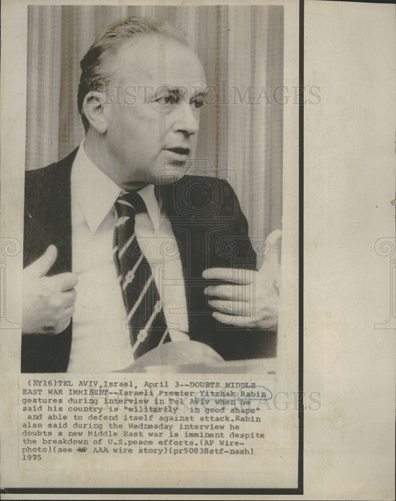 1976 Press Photo Israeli Premier Yitzhak Rabin doubt Middle East war is imminent - Historic Images