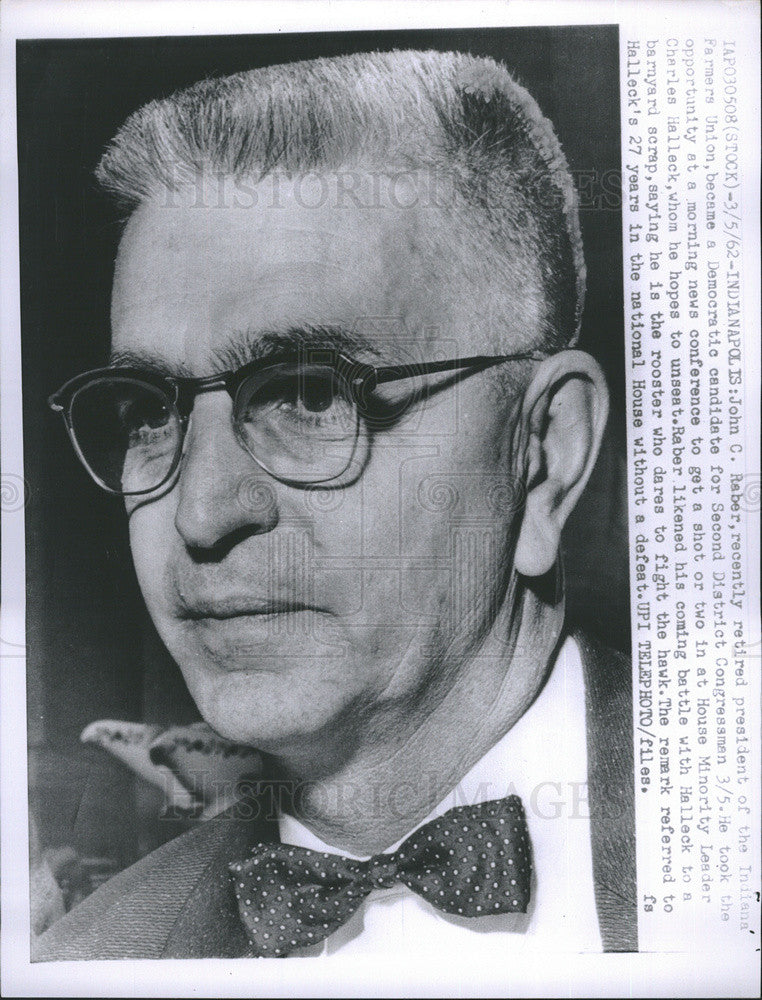 1962 Press Photo John Raber, Congressional Candidate; Indiana Farmers Union - Historic Images