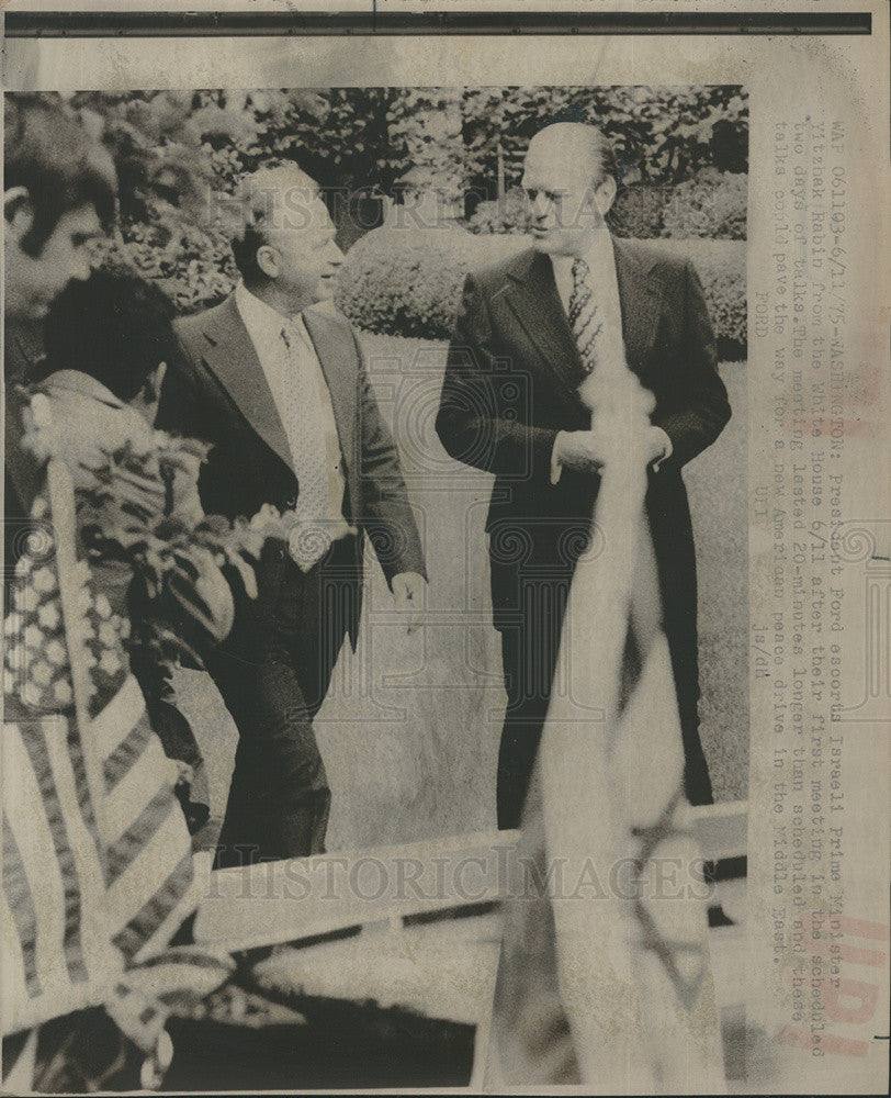 1975 Press Photo President Ford With Israeli Prime Minister Yitzhak Rabin - Historic Images