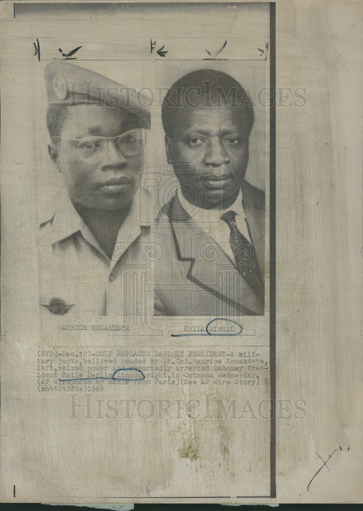 1969 Press Photo Military junta arrests Dahomey President Emile Derlin Zinsou. - Historic Images